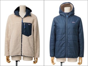 TI3405#パタゴニアPatagonia*リバーシブルレディフレディフーディ*ボア*中綿*ネイビー×アイボリー系