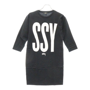 STUSSY ステューシー SSY ビックロゴ クルーネック七分袖Tシャツカットソー レディース ブラック