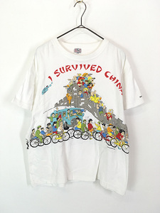 レディース 古着 80s DIM SUM SHIRTS 「I SURVIVED CHINA」 万里の長城 染み込み プリント Tシャツ L 古着