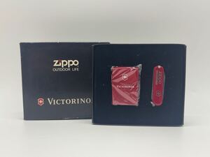 2412021806203 ZIPPO ジッポ VICTORINOX ビクトリノックス オイルライター レッド ハサミ付き 喫煙具 火花確認済み ケース付き 現状品 中古