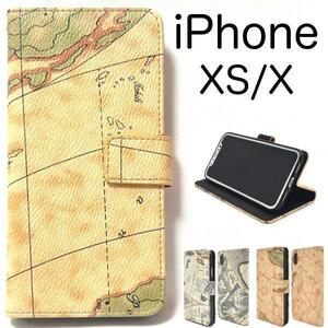 iPhoneXS/iPhoneX iPhone XS/iPhone X アイフォン スマホケース 地図柄 手帳型ケース