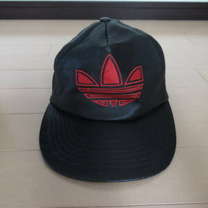 ★即決送込★レザー 90s vintage adidas cap 帽子 キャップ アディダス ビンテージ ヴィンテージ トレフォイル run dmc 黒