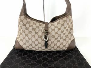 【STK4849】 GUCCI グッチ ワンショルダー ジャッキー カンデンスキー GG柄 001・4057 ハンドバック キャンバス レザー ブラウン 袋付き