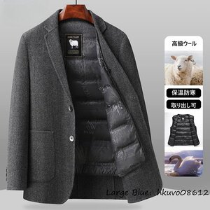 入手困難◆テーラードジャケット メンズ ウールコート WOOL*カシミヤ 秋冬 ダウンジャケット 紳士スーツ アウター 背広 防寒 グレー XL