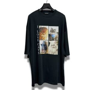 美品 20SS BALENCIAGA バレンシアガ I LOVE CATS ダメージ加工 オーバーサイズ Tシャツ 猫 フォトプリント メンズ M サイズ 641614