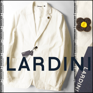 超人気ホワイトデニムM■新品【LARDINI】ラルディーニ清潔感抜群合わせやすいWASHEDデニム2BテーラードジャケットMブートニエール付EMAMA62