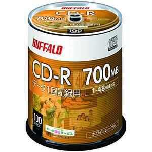 バッファロー データ用 CD-R 1回記録用 700MB 100枚 スピンドル 1-48倍速 ホワイトレーベル RO-CR07D-100PW/