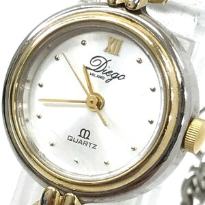 Diego MILANO ディエゴ 腕時計 D-008L クオーツ アナログ ラウンド シルバー ゴールド コレクション レディース 電池交換済み 動作確認済み