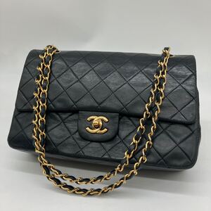 美品 CHANEL シャネル マトラッセ 25 ココマーク チェーンショルダーバッグ ハンドバッグ ラムスキン ブラック ゴールド金具