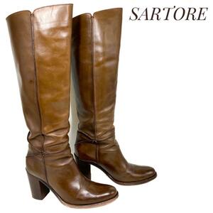 ☆即決・送料無料☆SARTORE サルトル レザージョッキブーツ ロングブーツ 茶 ブラウン 24cm ブーツ カジュアル 本革 本皮 レディース