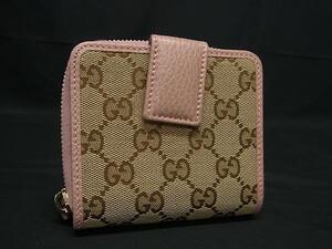 1円 ■美品■ GUCCI グッチ 346056 2184 GG柄 GGキャンバス 二つ折り 財布 ウォレット 札入れ 小銭入れ ブラウン系×ピンク系 FK2018