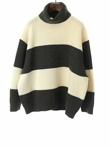 LAD MUSICIAN ラッドミュージシャン 19AW TURTLE NECK BIG PULLOVER ウールタートルネックボーダーニットセーター ホワイト カーキ 44