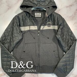 Lサイズ●D&G Dolce&Gabbana ディーアンドジー ドルガバ 異素材切替 ロゴワッペン キルティング パーカー フーディー 厚手 秋冬 