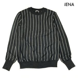 【送料無料】IENA イエナ★ストライプ柄 長袖ニット クルーネック チャコールグレー