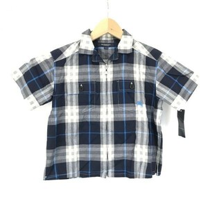 タグ付き新古品★Burberry★ジップアップ/半袖シャツ【男の子110/グレー×紺/チェック】三陽商会/バーバリー◆BG865