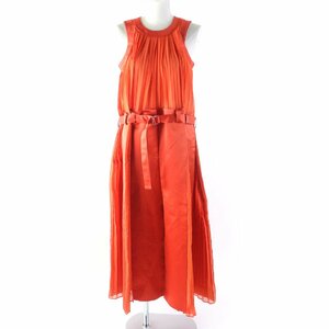 美品★Sacai サカイ 22年製 22-06114 Silk Satin Mix Dress プリーツデザイン 超ロングワンピース オレンジ 1 日本製 正規品 レディース