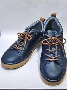 10-80-80　LANDS END ランズエンド ★レザースニーカー　メンズ 519899 ネイビー　US:８1/2D　 約26.5㎝