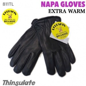 送料無料 NAPA GLOVES ナパ 鹿革 防寒 冬用 シンサレート グローブ 811TL-XS ブラック 裏地付 ディアスキン バイク グローブ 柔らかい