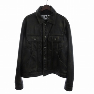 ディーゼル DIESEL 美品 L-RILEY ライダースジャケット 革ジャン ヴィンテージ加工 レザー A03941 黒 ブラック XL メンズ