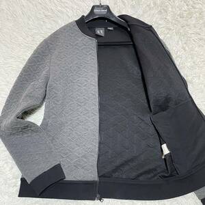 極美品/アルマーニエクスチェンジ キルティングジャガード総柄 ジャケット ブルゾン ジップアップ ARMANI EXCHENGE ニットスウェット L相当