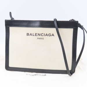 92331★1円スタート★BALENCIAGA バレンシアガ 中極美品 ネイビー ポシェット ショルダーバッグ キャンバス レザー