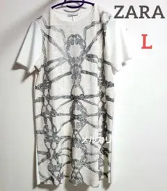 ZARA Tシャツワンピース エスニック柄 ボタニカル柄 アイボリー