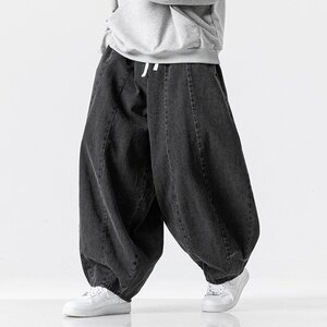 初売り 新品 サルエルパンツ メンズ デニムパンツ ワイドパンツ チノパン ワークパンツジーパン ロングパンツ M~5XL選択可 黒