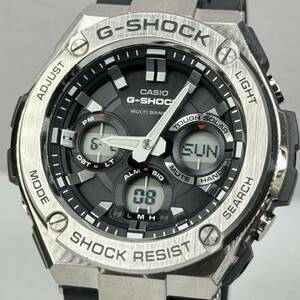 極美品 G-SHOCK GST-W110-1AJF G-STEEL Gスチール タフソーラー 電波受信 電波ソーラー マルチバンド6 メタルベゼル ブラック アナデジ