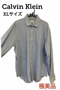 【極美品 即日発送】カルバンクライン ブルー ホワイト チェック 長袖 シャツ Calvin Klein コットン XL