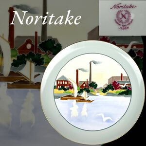 NORITAKE プレート 飾皿 絵皿 日本陶器会社 大正 港船画 オールドノリタケ 35.5㎝ 金縁 ハンドペイント インテリア Noritake