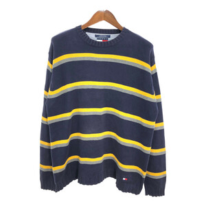 90年代 TOMMY HILFIGER トミーヒルフィガー コットンセーター ボーダー ネイビー (メンズ L) 中古 古着 R1790