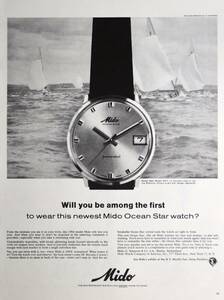 稀少・時計広告！1964年ミドー時計広告/Mido Ocean Star Watch/Swiss/ヨット/W