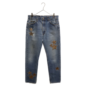 CHROME HEARTS クロムハーツ U VNTG JEAN BL ORNG TAB 505レオパードハラコスターパッチ付きウォッシュドデニムパンツ