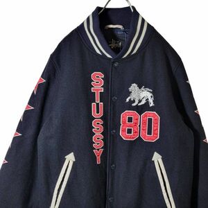 【レア】90s ビンテージ STUSSY ステューシー スタジャン 80 バックデカロゴ ワッペン メンズ Sサイズ 黒 アームスター