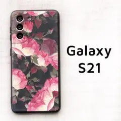 Galaxy S21 5G カバー 黒 ピンク 花