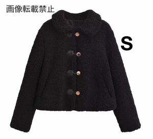 black vintage ヴィンテージ レトロ ボア ダッフルコート アウター Sサイズ レディース★ZARA 好きな方に★2024 A/W 秋冬新作 新品未使用★