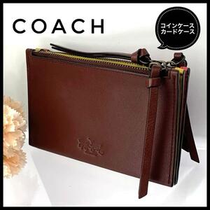 COACH コーチ コインケース カードケース 3コンパートメント マルチカラー レザー