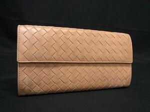 1円 BOTTEGA VENETA ボッテガヴェネタ イントレチャート レザー 二つ折り 長財布 ウォレット 小銭入れ 札入れ ピンクベージュ系 FE5865