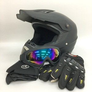 kuaifly モトクロスヘルメットセット グローブ ゴーグル付 未使用 オートバイ オフロード バイカー Mサイズ ブラック バイク用品 N19174H●