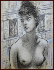 ☆パステル原画　古沢岩美 「モジリアニの居たホテル窓の前のブルターニュから来た女」
