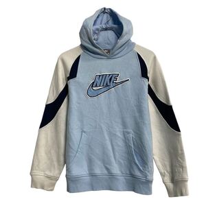 NIKE プリントスウェット パーカー ナイキ キッズ M ライトブルー ホワイト 古着卸 アメリカ仕入 a611-6917