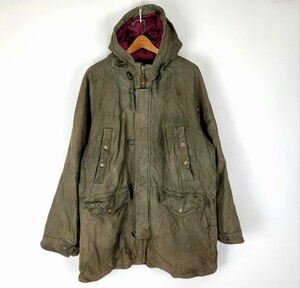 レア 90s vintage TOMMYHILFIGER 総本革 ヌバック 背中 ビッグロゴ 中綿キルティングアウター オリーブ XL N-3B モッズコート 的デザイン