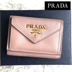 ≫付属品完備≪ / PRADA プラダ ヴィッテロダイノコンパクトウォレット 三つ折り財布 ヴィッテログレイン ベージュ CIPRIA 1MH021