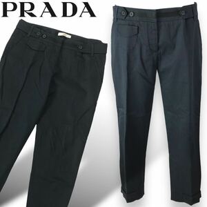 p179 PRADA 2007 プラダ クロップドパンツ テーパード パンツ スラックス フォーマル ビジネス 40s イタリア製 レディース ネイビー