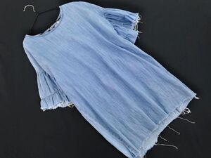 ZARA TRF ザラ トラファ デニム フリル カットオフ プルオーバー ブラウス シャツ sizeXS/青 ■◆ ☆ eea8 レディース