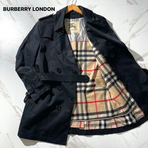 美品XLカシミヤ◎バーバリーロンドン 2way トレンチコート ライナー付 メガチェック ブラック黒 BURBERRY LONDON メンズ 50 ベルト