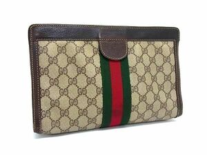 1円 GUCCI オールドグッチ ヴィンテージ シェリーライン GGスプリーム GG柄 PVC×レザー セカンドバッグ クラッチ ブラウン系 FI0696