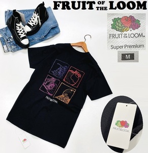 /M/ FRUIT OF THE LOOM ブラック アートバックプリント半袖Tシャツ レディース コットンアウトドアキャンプ フルーツオブザルーム