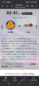 2/1(土)名古屋ダイヤモンドドルフィンズvs仙台89ERS【ドルフィンズアリーナ】3階自由席♪