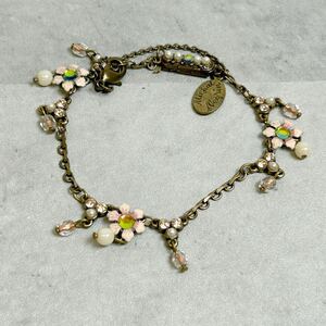 ミハエルネグリン　Michal negrin ブレスレット ラインストーン　アクセサリー ピンク フラワー　レディース　A47